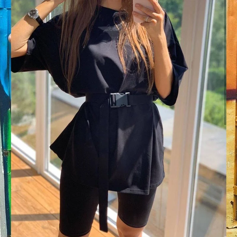 Casual Solid Outfits Women's Two Piece Suit with Belt Home Loose Sports Tracksuits Fashion Bicycle Summer Hot Suit 2020