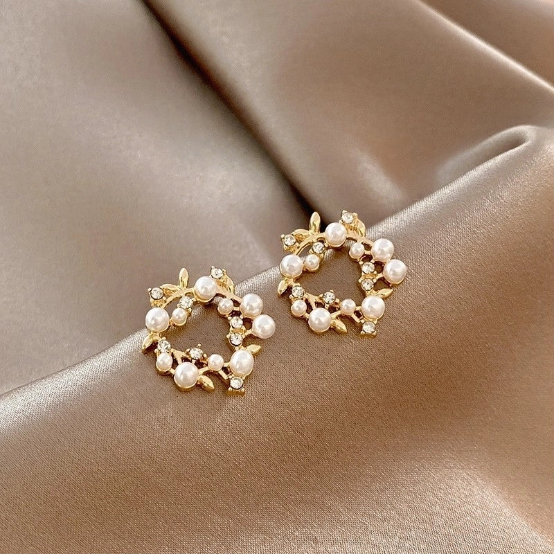 1 Piece IG Style Geometric Flower Inlay Alloy Artificial Pearls Ear Studs