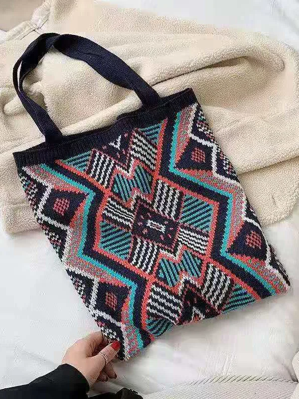 Artistic Retro Weave Contrast Color Striped Bags Accessories