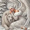 Ange avec lion blanc kit de peinture en forme de pierre-pare-pierre, bricolage partiel pour adultes d&eacute;butants, peintures de diamants, art de pierres pr&eacute;cieuses 30x30cm