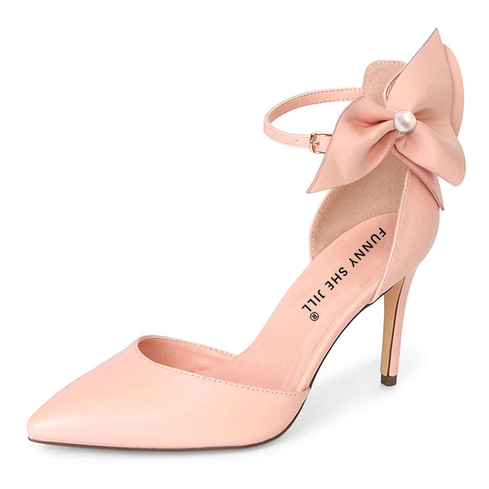 Elegant Pink Pointed Toe Ankle Strap Pumps Heels for Women Nicepairs