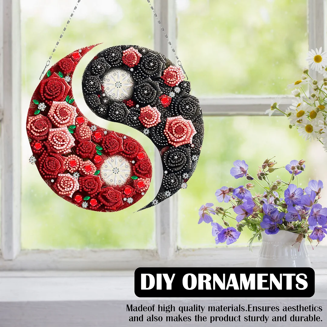 Rose Yin Yang 2D Flat DIY Diamond Painting Set Diamond Art Pendant Home Decor