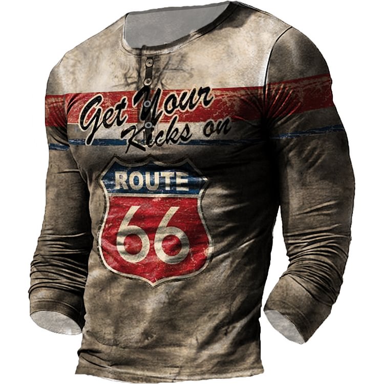 Mens Outdoor Vintage Route 66 Print Shirt