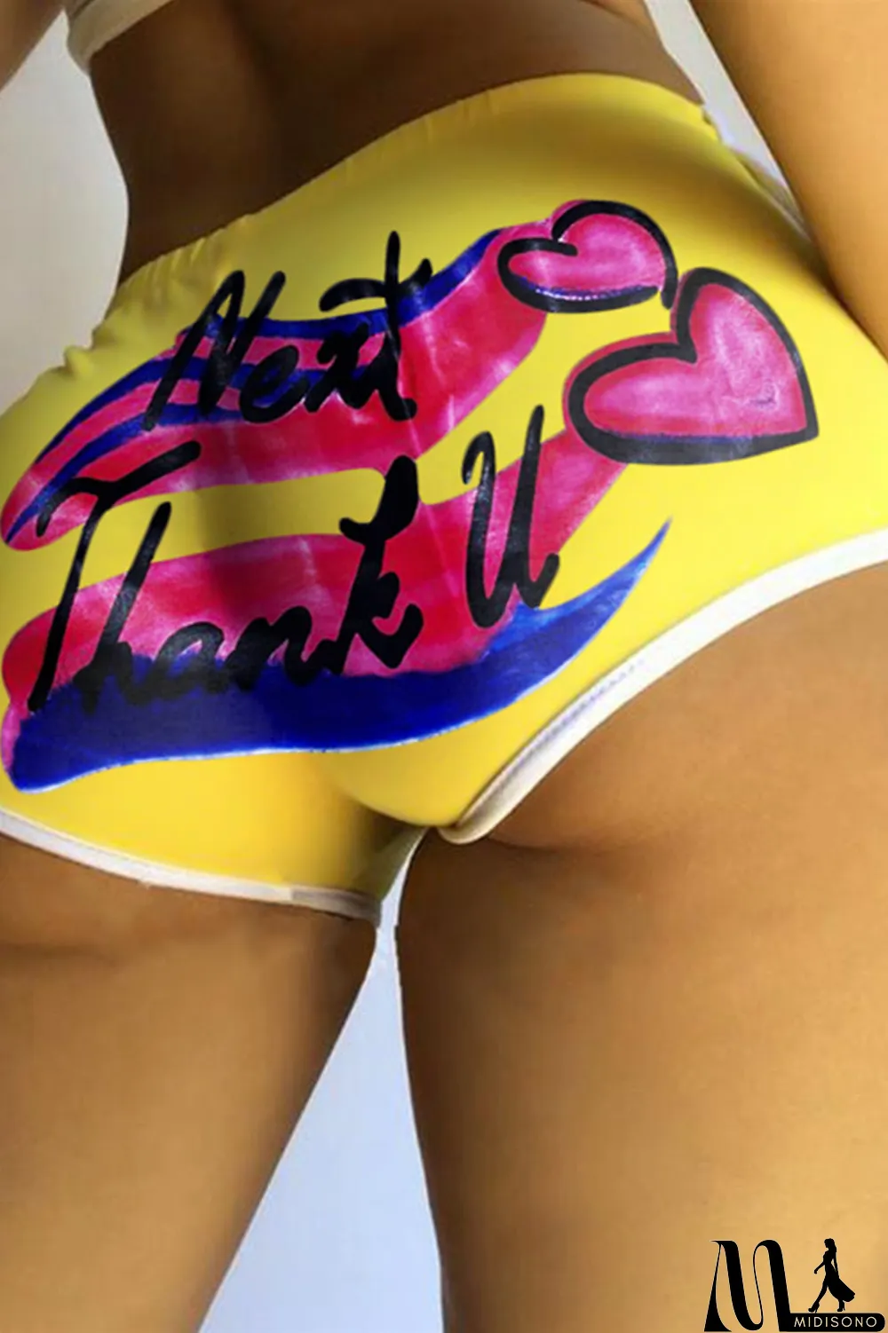 MidiSono - Grey Fashion Casual Letter Print Basic Regular Mid Waist Conventional Positioning Print Bottoms