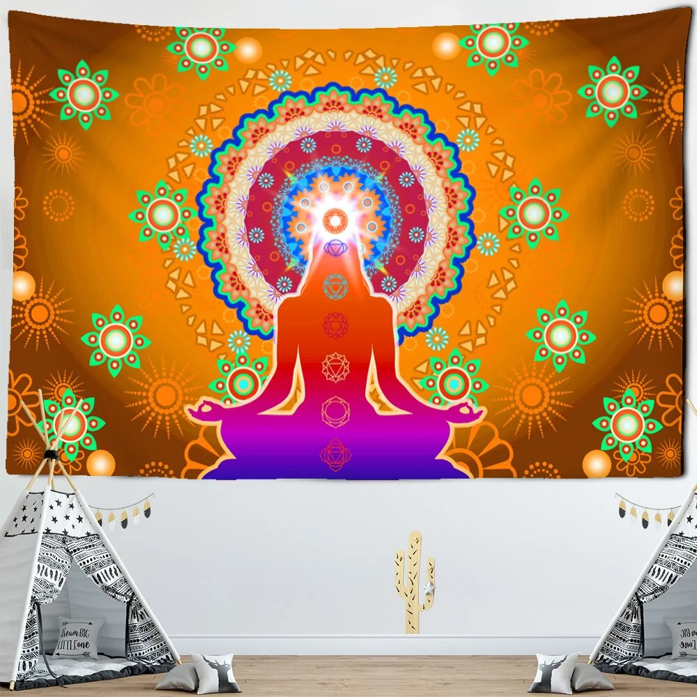 Indian Buddha Statue Meditation 7 Chakra Tapestry Mandala Wall Hanging Psychedelic Tapiz Witchcraft Wall Cloth Tapestries