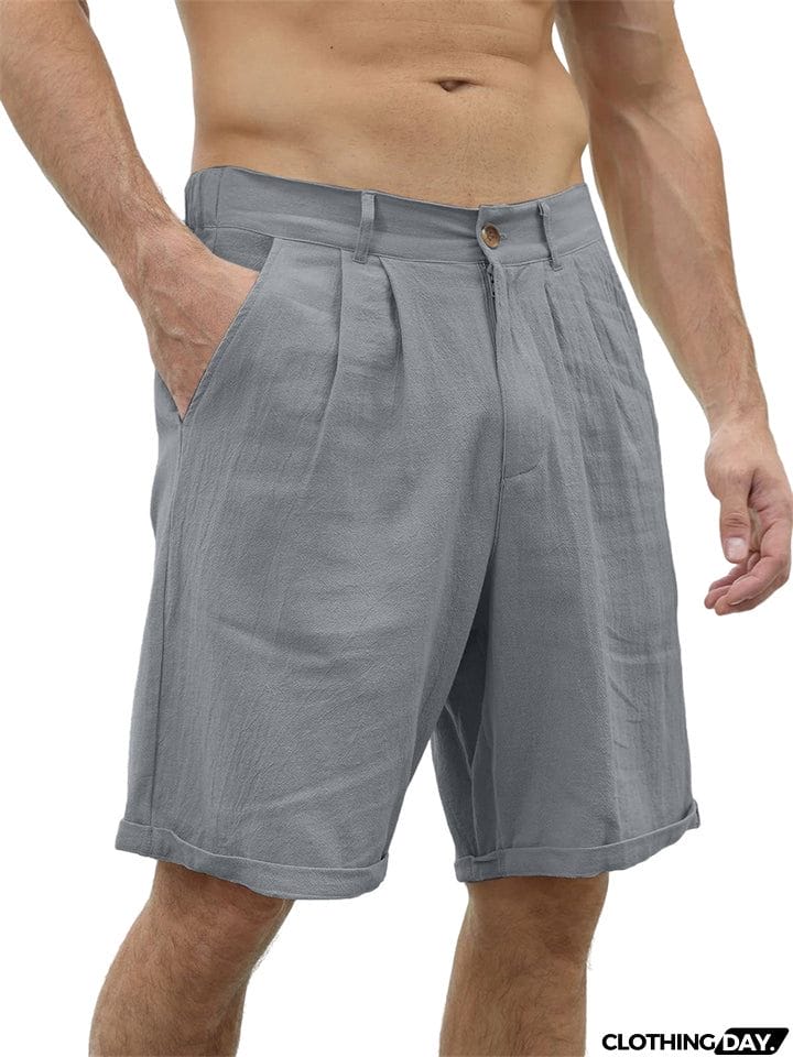 Classical Slim Fit Button Plain Shorts for Male