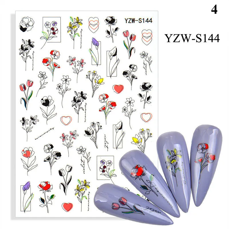 1 Sheet Human Face Nail Stickers And Decals 2021 Nail Art Decorations Set Geometric Pattern Dried Flowers Sliders For Nails Art-Nail Inspo