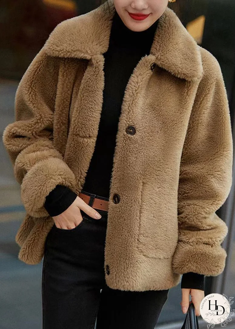 Italian Brown Peter Pan Collar Wear On Both Sides Wool Coats Winter