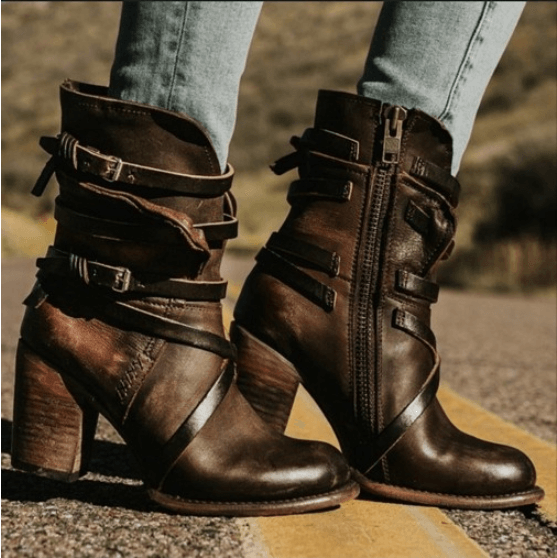 VCSHOES Leather Lace Up High Heel Calf Boots