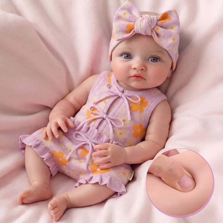 Babeside Hallie 16" Silicone Reborn Baby Girl Doll &ndash; Gray Eyes & Lavender Floral Outfit Gift
