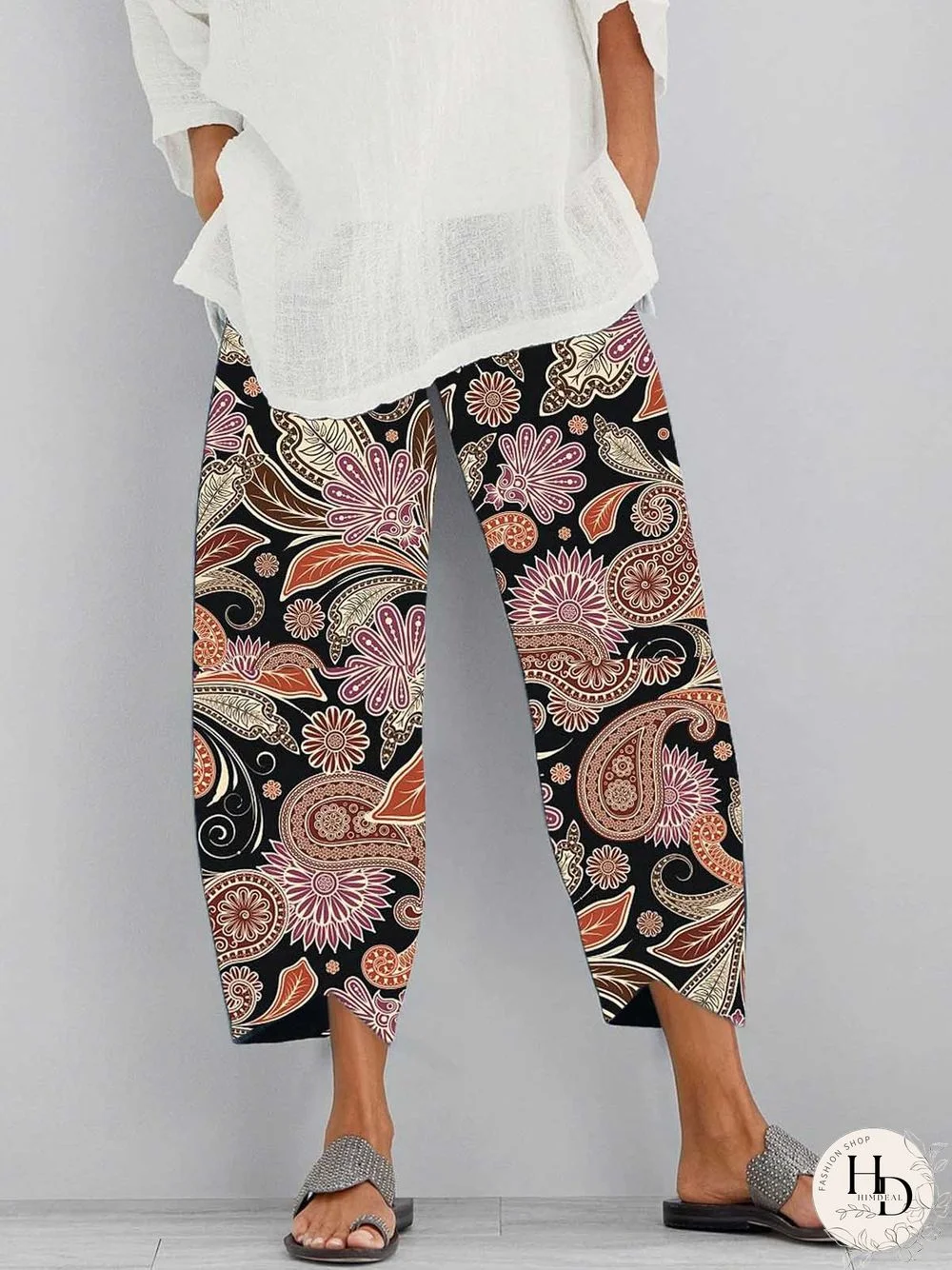 Multicolor Patchwork Printed Casual Cotton Pants