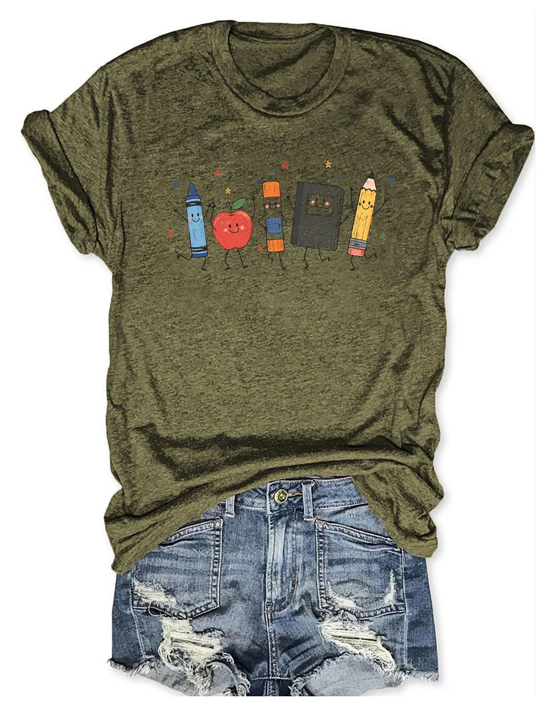 Cute Crayon Apple Pencil Notebook T-shirt