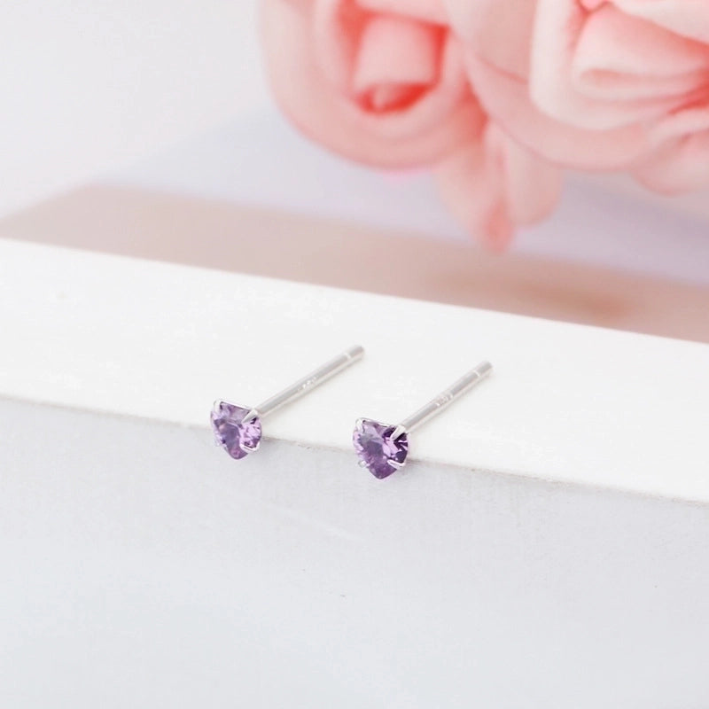 1 Pair 925 Sterling Silver Zircon Heart Shape Ear Studs