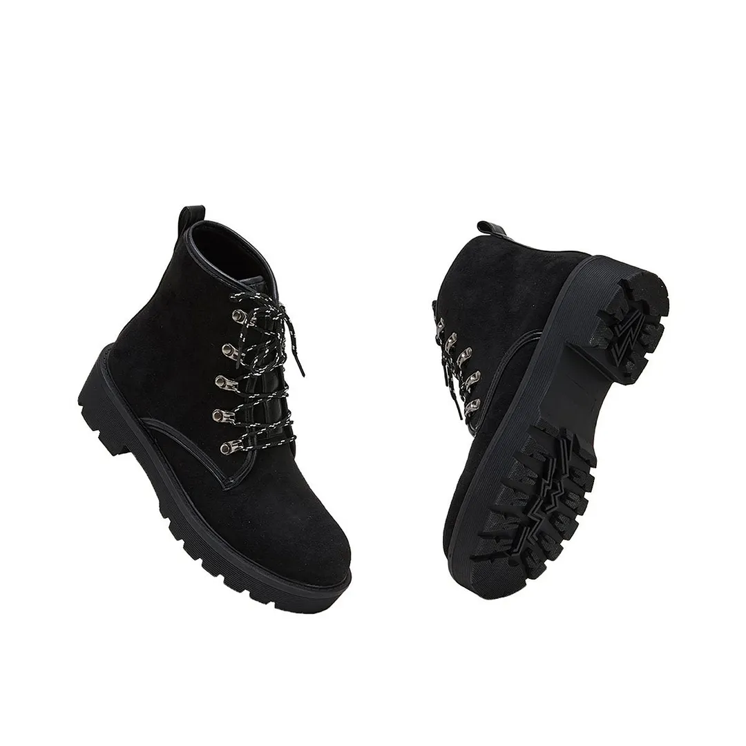 Women's Simple Faux Suede Lace Up Combat Boots