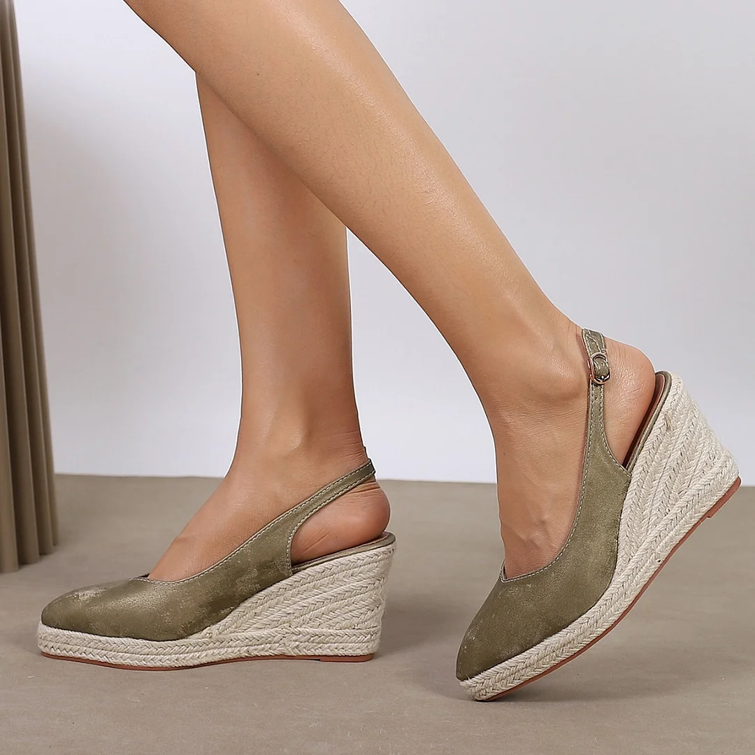 Wongn Wongn And Autumn Slope With Thick Bottom High With Pointed Shallow Head Slippers Straw Hemp Rope Bottom Women's Shoes