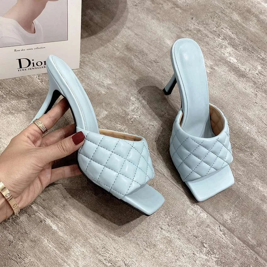 2021 Brand Design Women Elegant Square Sandaly Toe Thin High Heels 9CM Summer Outdoor Beach Shoes Gladiator 9CM Ladies Sandalias