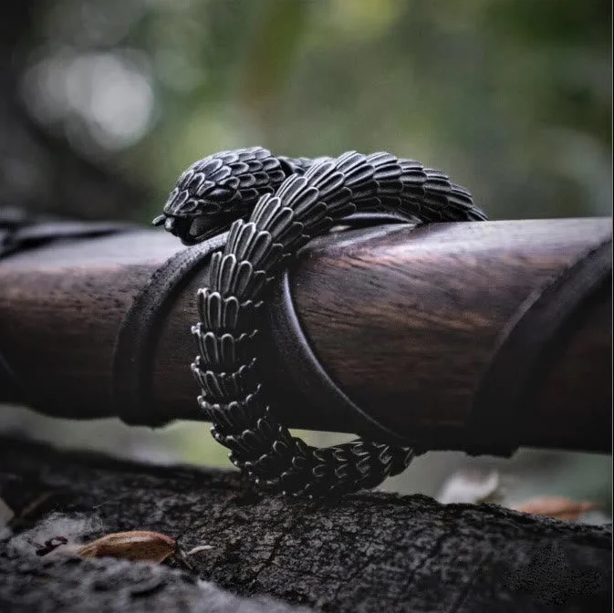 Coutureaura Retro Black Snake Scale Bangle Bracelet