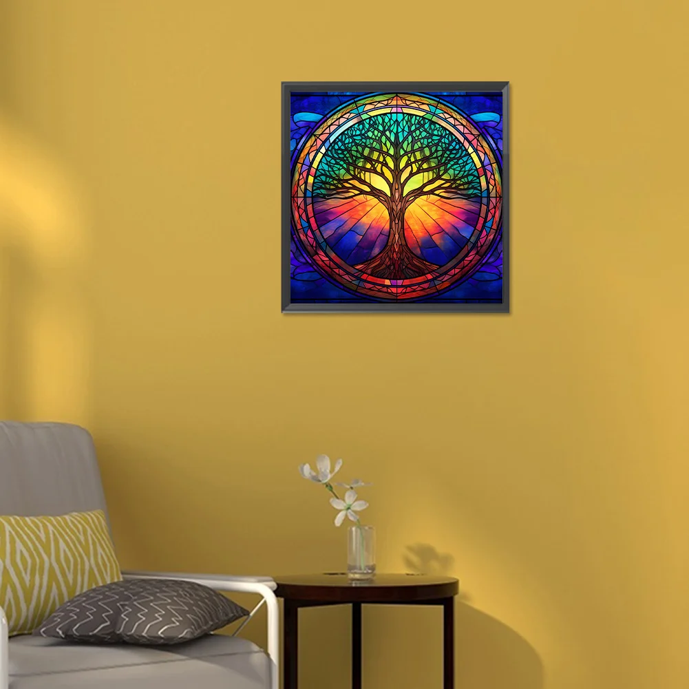 Diamond Painting - Full Round Drill - Stained Glass Tree(Canvas|30*30cm)