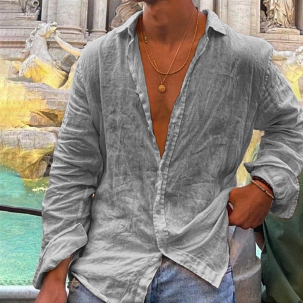 Men's Loose Long Sleeve Open Breathable Linen Shirt