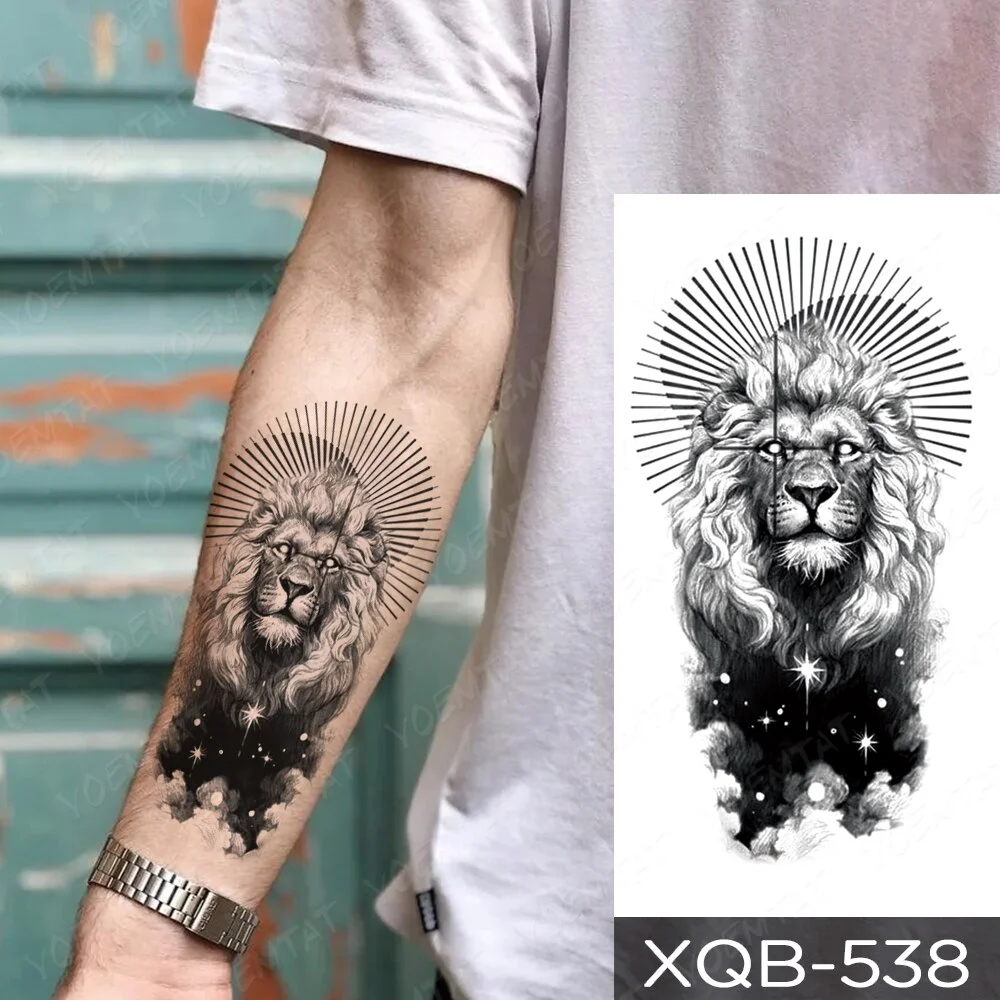 Sdrawing Temporary Tattoo Sticker Old School Lion Wolf Flash Tatto Triangle Geometry Body Art Arm Fake Tatoo Men Women