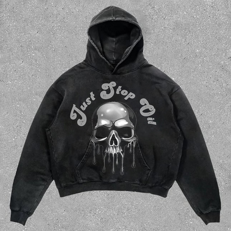 Just Stop Oil Graphic Casual Street Wash Hoodie