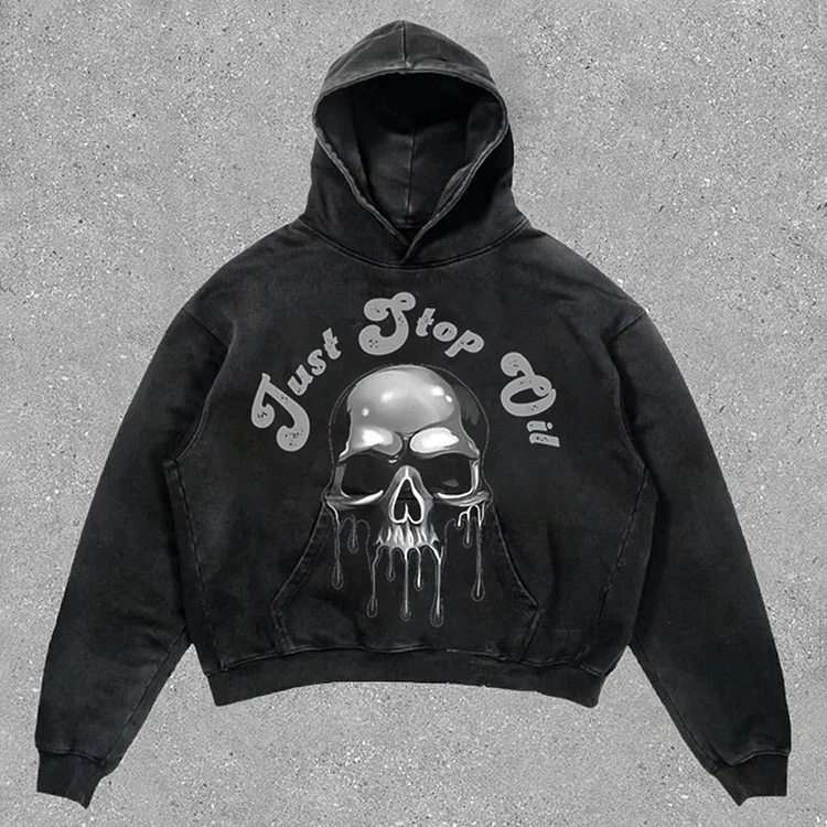 Just Stop Oil Graphic Casual Street Wash Hoodie