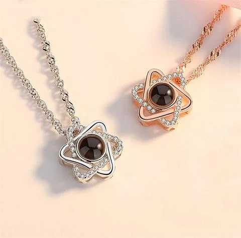 Personalized Heart Photo Necklace Six-Pointed Star Photo Necklace