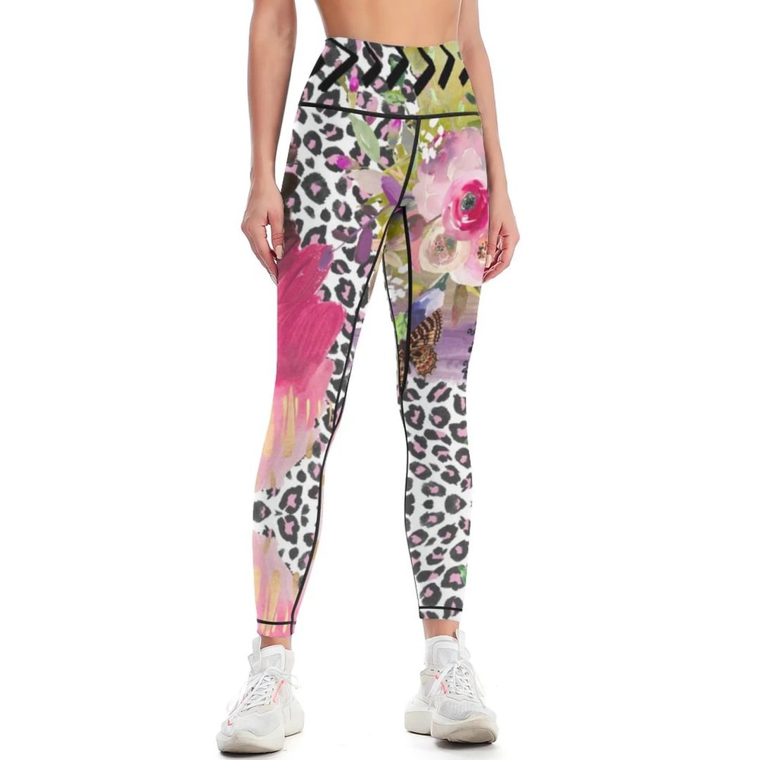Funky Leopard And Floral Yoga Pants for Women Soft High Waist Women's Workout Leggings - neewho