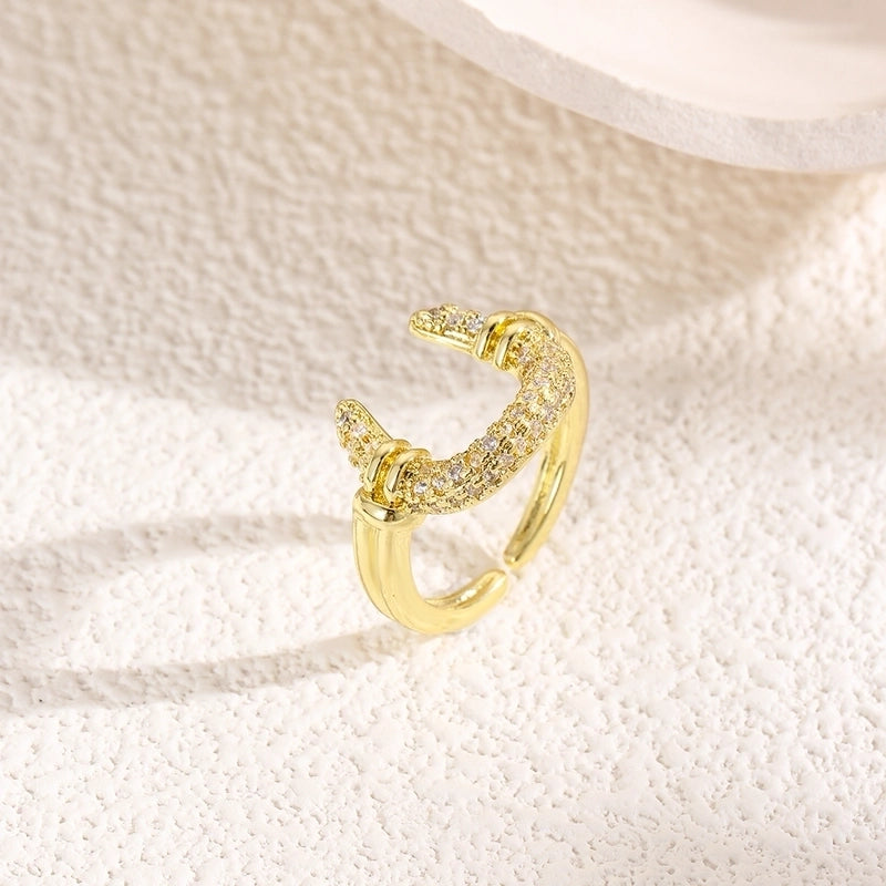 Copper Plating 18K Color-Retaining Zircon Horn Open Ring