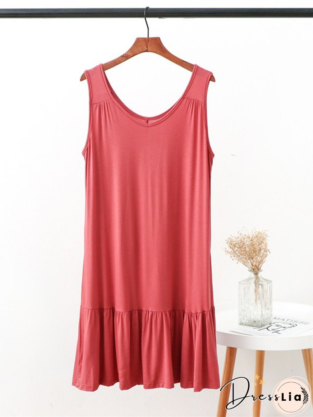 Vintage V Neck Plain Sleeveless Plus Size Casual Knitting Dress