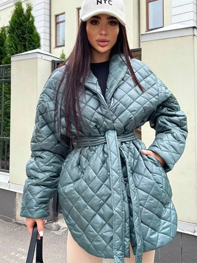 Colourp Women Thicken Slit Waist Lace-up Parkas Female Hooded Long Sleeve Solid Coat 2022 Winter Slim Casual Elegant Windproof Outwear