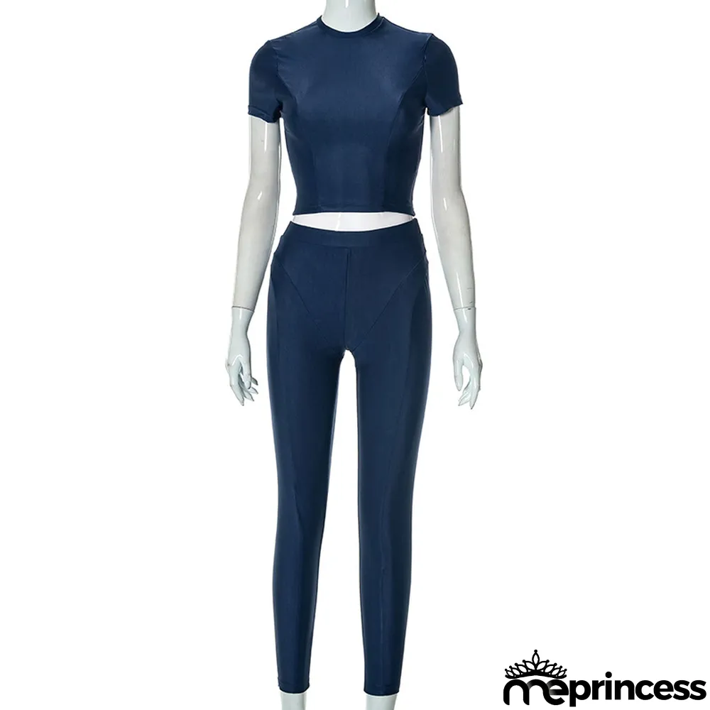 Women Summer Short Sleeve T-Shirt And Trousers Casual Two-Piece Set