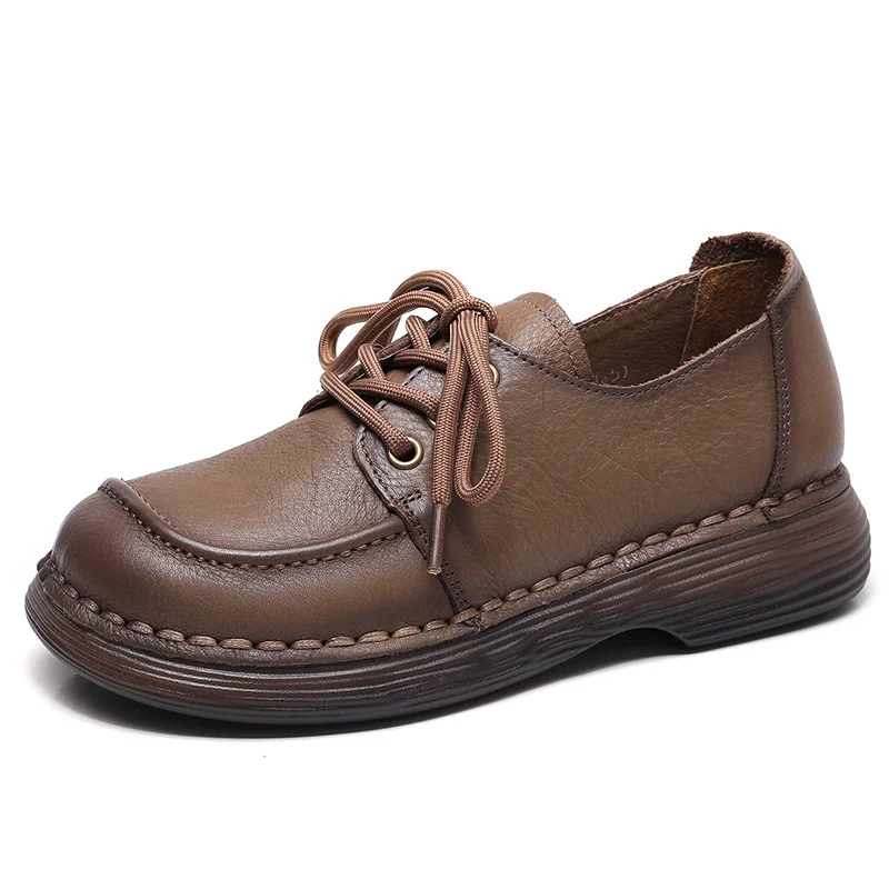 Yyvonne Leather Soft Soles Casual Small Leather Shoes Autumn New Comfortable With Cow Leather Single Shoes Retro Women's Shoes Thick Soles