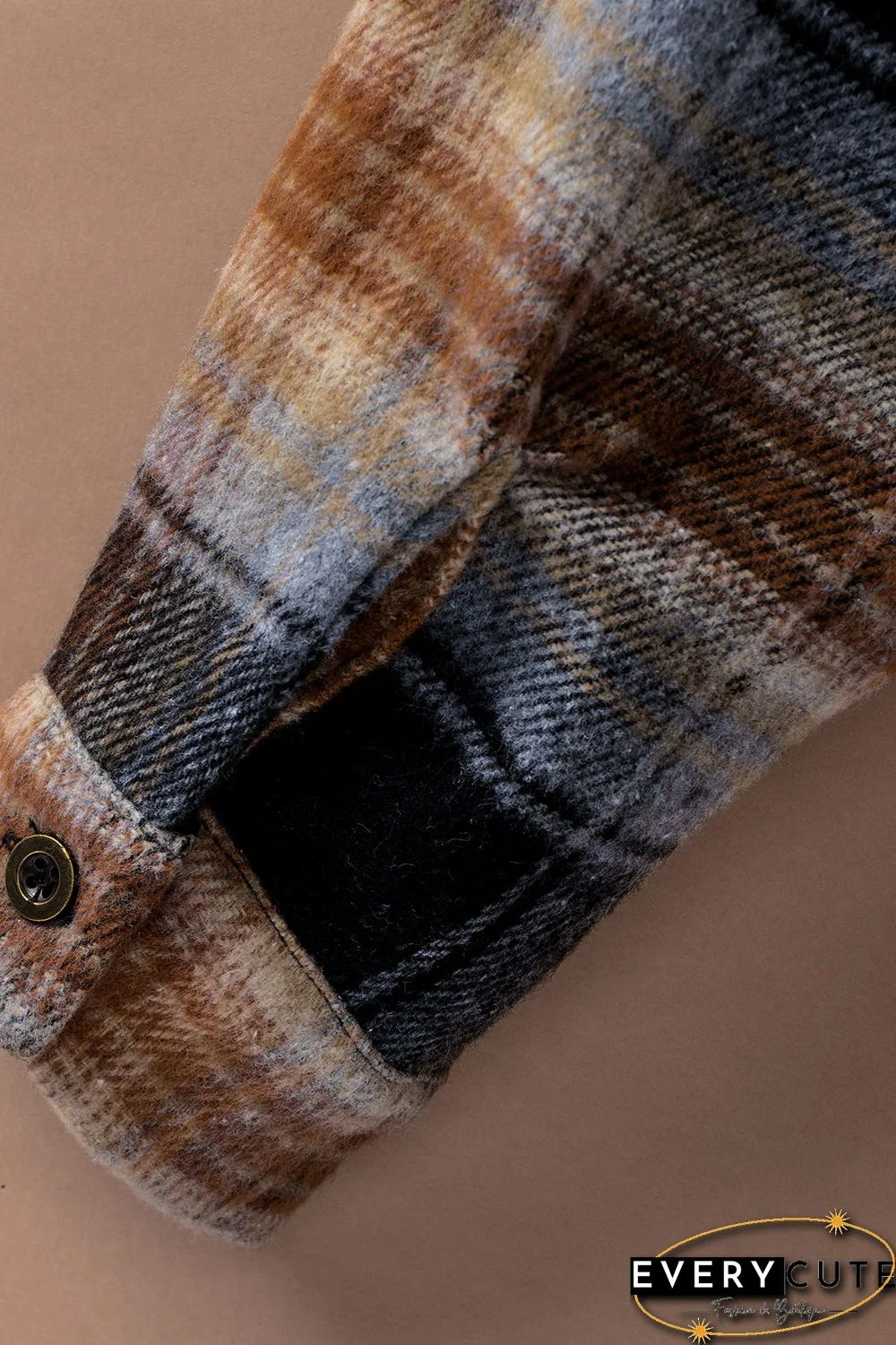 Oversize Rounded Hem Plaid Shirt with Slits