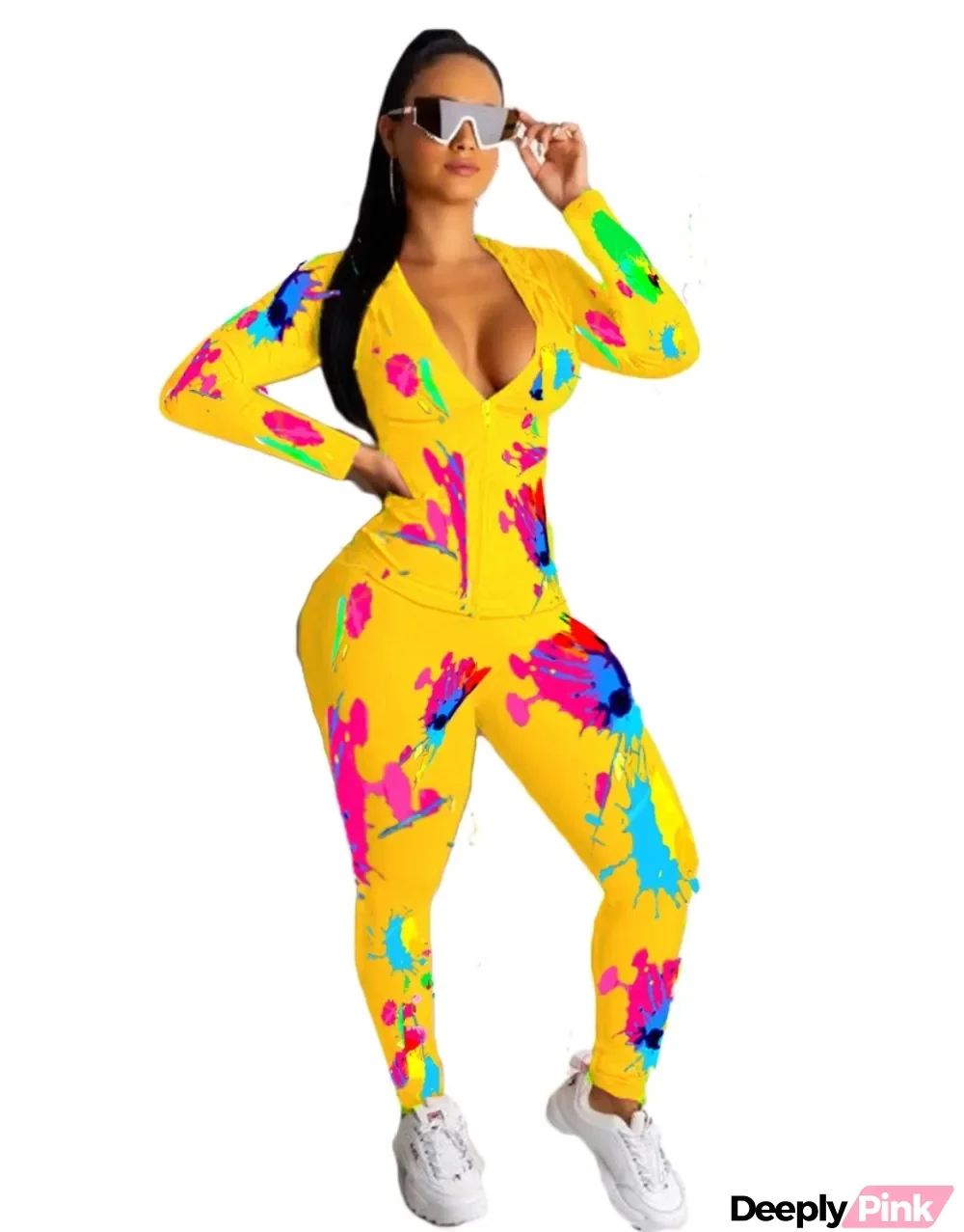 Autumn Print Colorful 2pc Matching Tight Pants Set