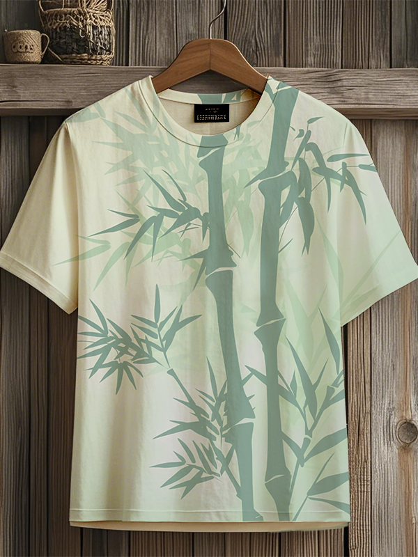 Men's Bamboo Japanese Art Print Casual T-Shirt