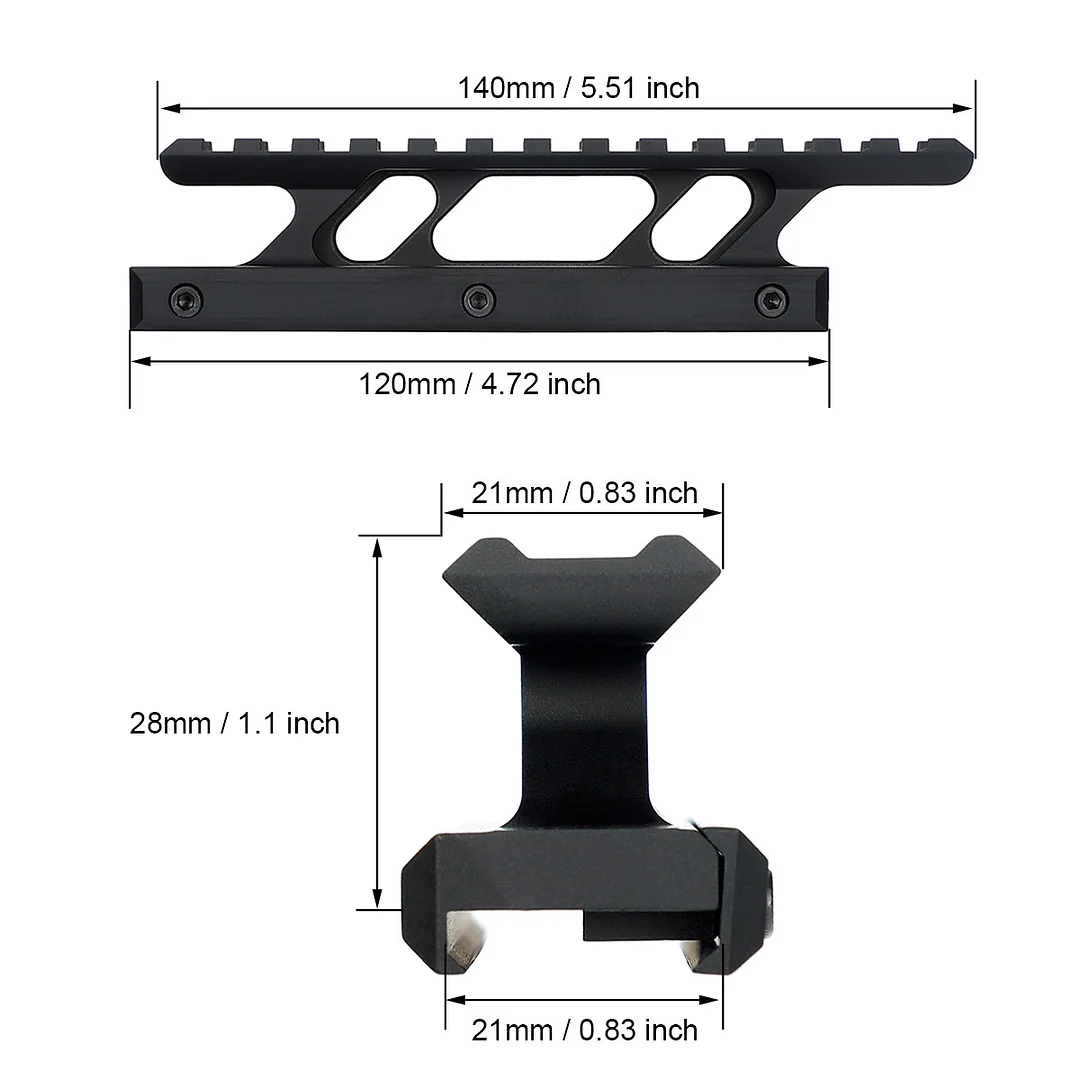 ohhunt® Long Picatinny Riser Mount, 1.1" Height, 13 Slots