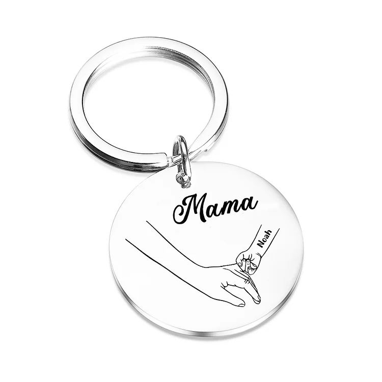 Kettenmachen Personalisierbarer 1 Name & Text Rund Metall Mama Hand Schlüsselanhänger für Mutter