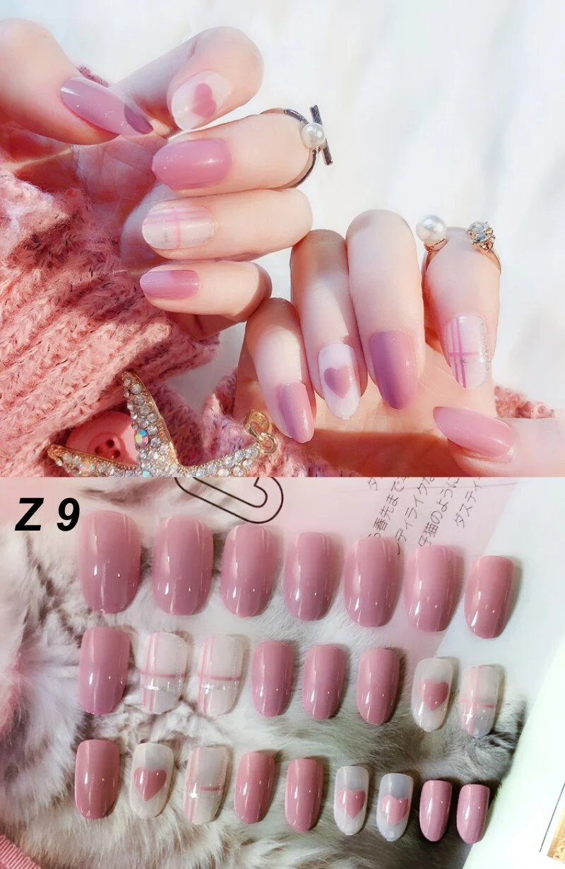 24 Pcs/Set False Nails Full Cover Artificial Fake Nails Press On Tips Painted Design Stickers Short Art Tips with Color Cute Red-Nail Inspo