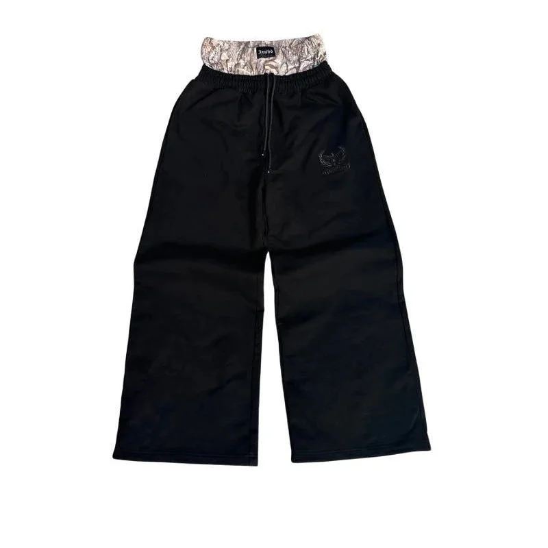 Aonga 90s Streetwear Y2K Retro Sweatpants Double Waisted Embroidered Camouflage Pattern Wide Leg Pants Men Trend Casual Streetwear Unisex Baggy Pants aonga