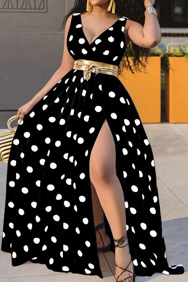 Polka Dot Pretty High Split Maxi Dress