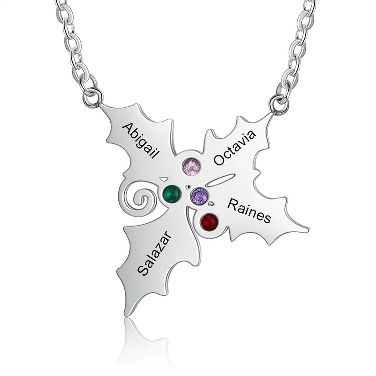 Holly Berry Jewelry Holly Berry Necklace With 4 Birthstone Engraved 4 Names