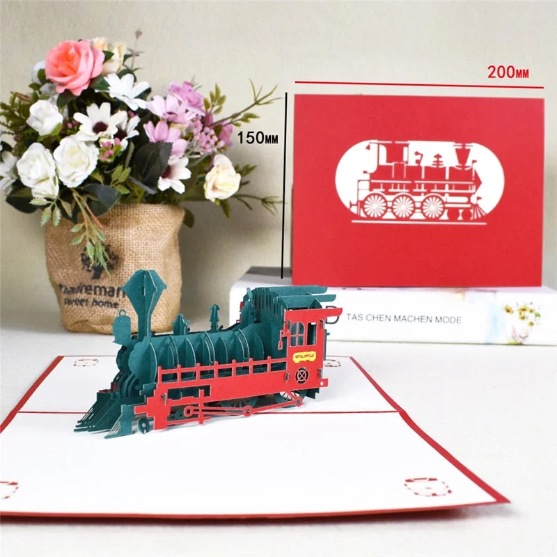 10 Pack Fathers Day 3D Train Model Pop-Up Cards Birthday Gift Card for Kids with Envelope Sticker Greeting Cards