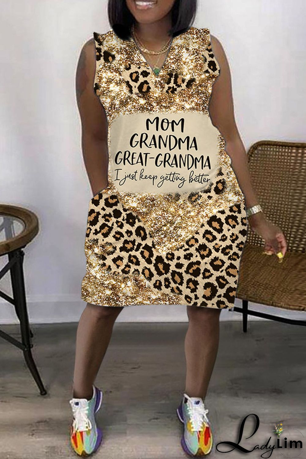 Colour Casual Print Patchwork V Neck Straight Dresses