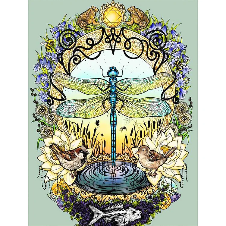 Birds And Dragonflies 30*40CM(Canvas) Full Round Drill Diamond Painting gbfke