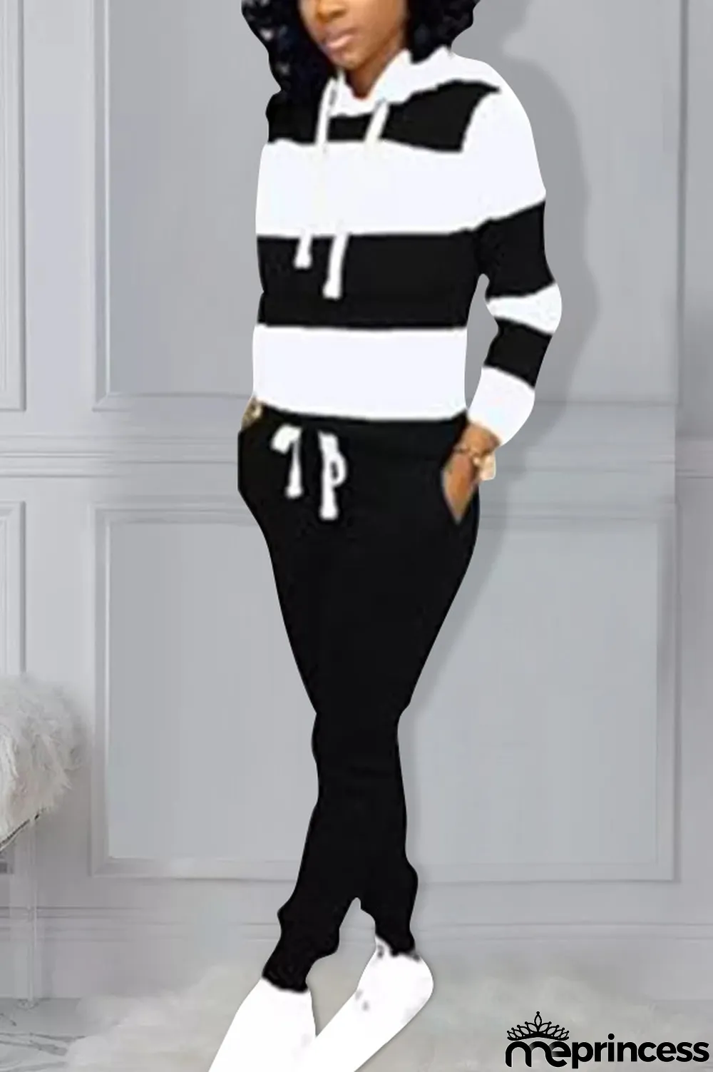 Red Polyester OL Striped Patchwork Print pencil Long Sleeve Two Pieces