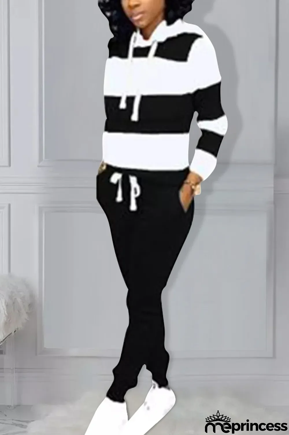 Red Polyester OL Striped Patchwork Print pencil Long Sleeve Two Pieces