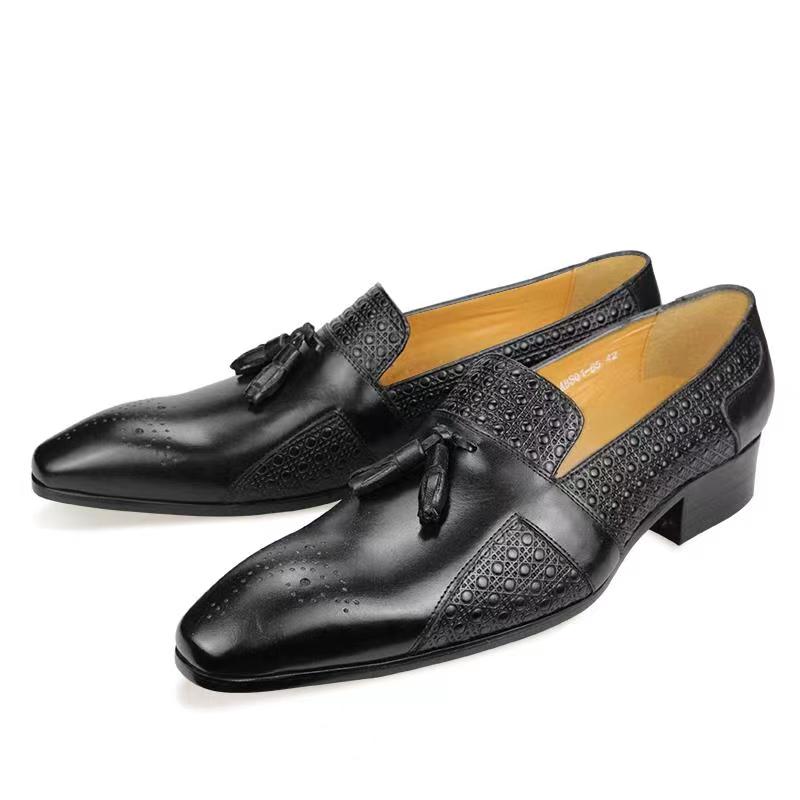 Gameglobeplanet Mens Tessal Gnuine Leather Dress Shoes British Style Print Formal Loafers Men Black Wedding Slip On Brogues zapatos traje hombre
