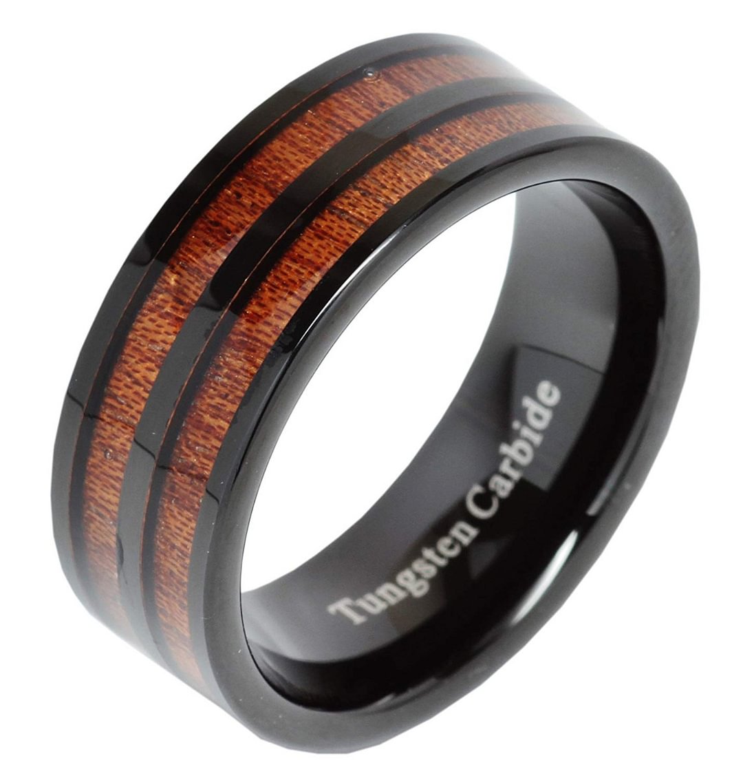 Men Women Tungsten Carbide Matching Ring Double Wood Inlay Black Plated Couple Wedding Band Mens Womens Rings For 4MM 6MM 8MM 10MM