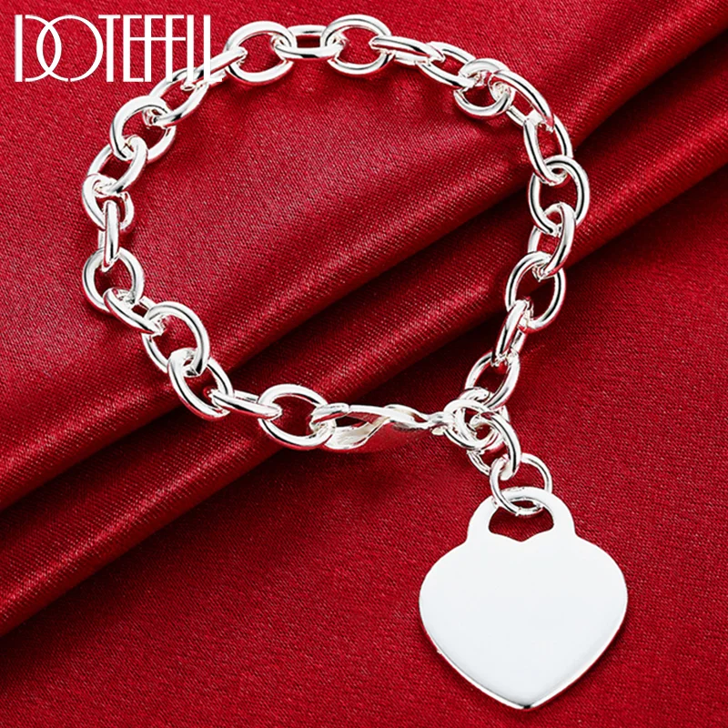 DOTEFFIL 925 Sterling Silver Heart Tag Pendant Bracelet For Woman Jewelry